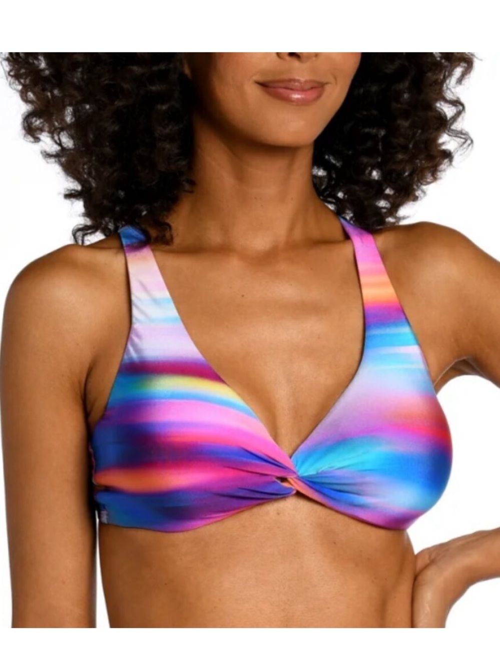 NWT La Blanca Colorful Sunset Shores Convertible Twist Underwire Bikini Top sz16